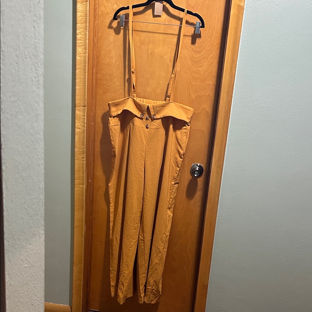 SHEIN Mustard Yellow Wide Leg Jumpsuit with Straps